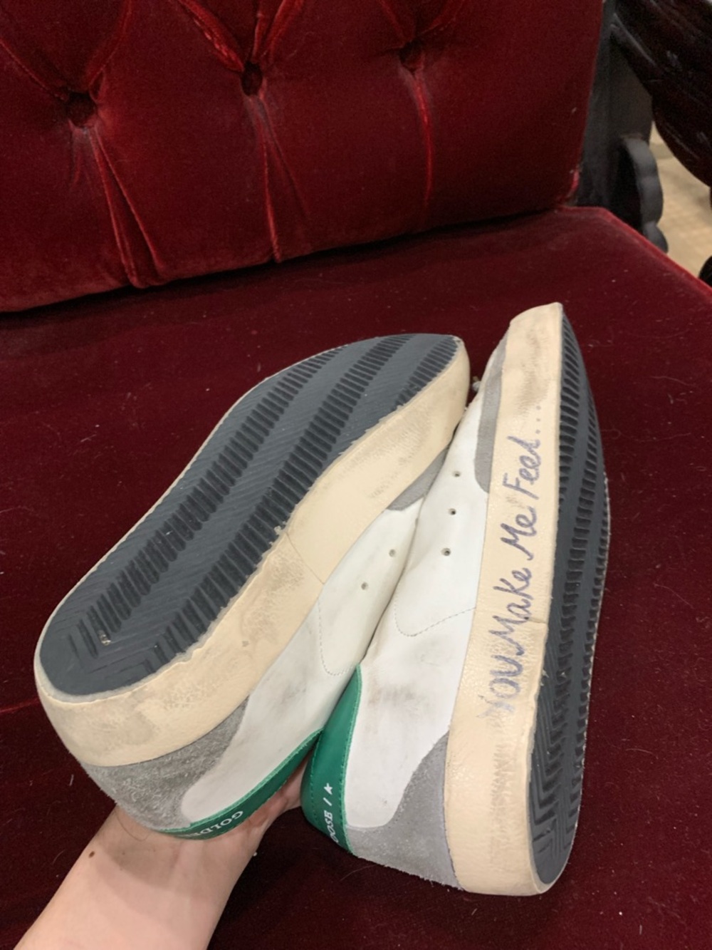 Golden Goose White Leather Sneakers with Green Heel and Silver Star Accent - Picture 7 of 12
